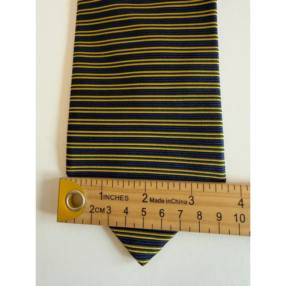 Brooks Brothers Makers Silk Tie Navy Gold Green Repp Stripe Made in USA Mens